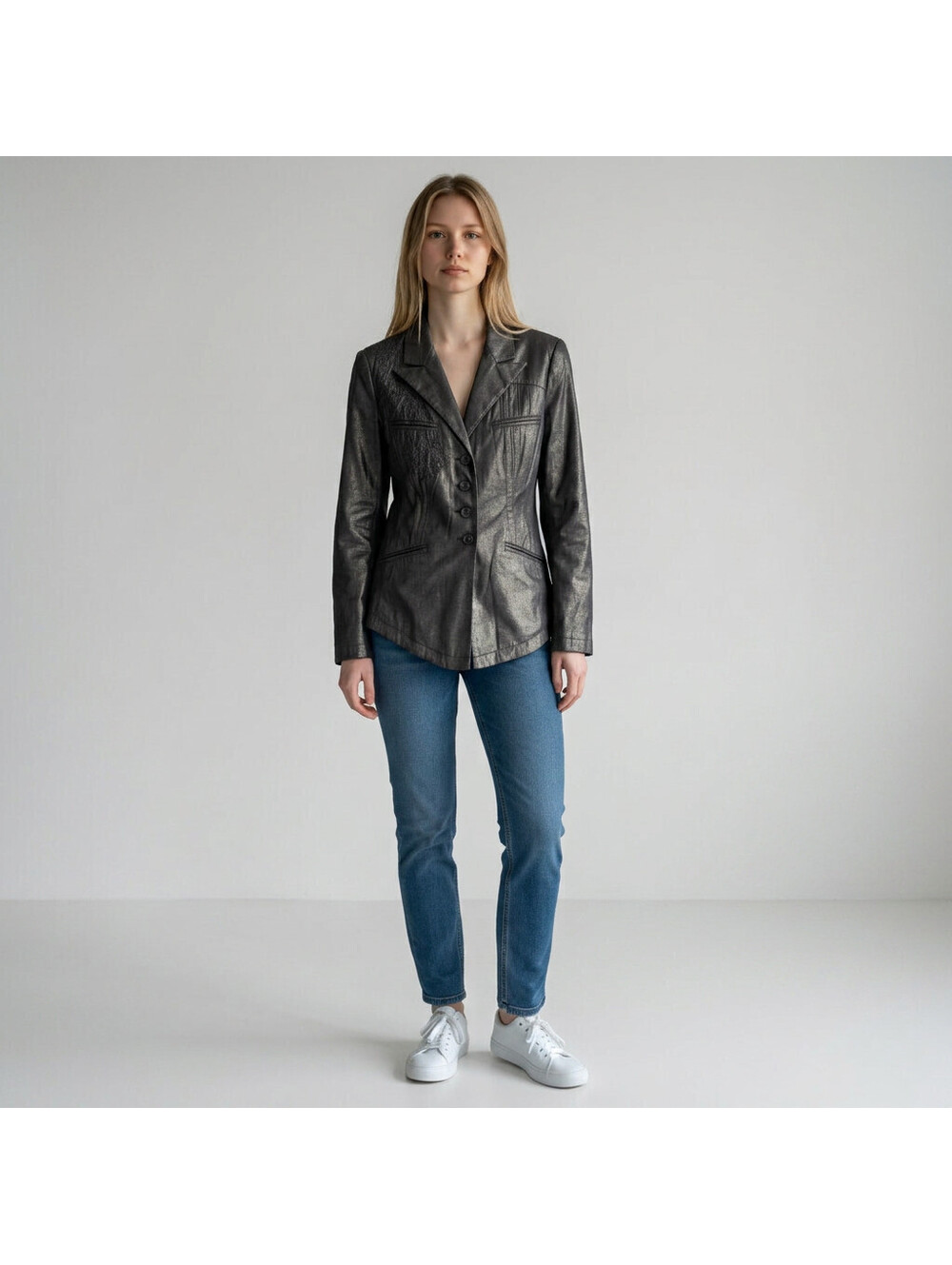Coldwater Creek Jacket Women 8 Black Button Up Collared Long Sleeve Pockets